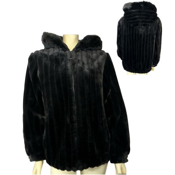 Faux fur hooded coat jacket zippered closing Dressbarn size small - Picture 1 of 12